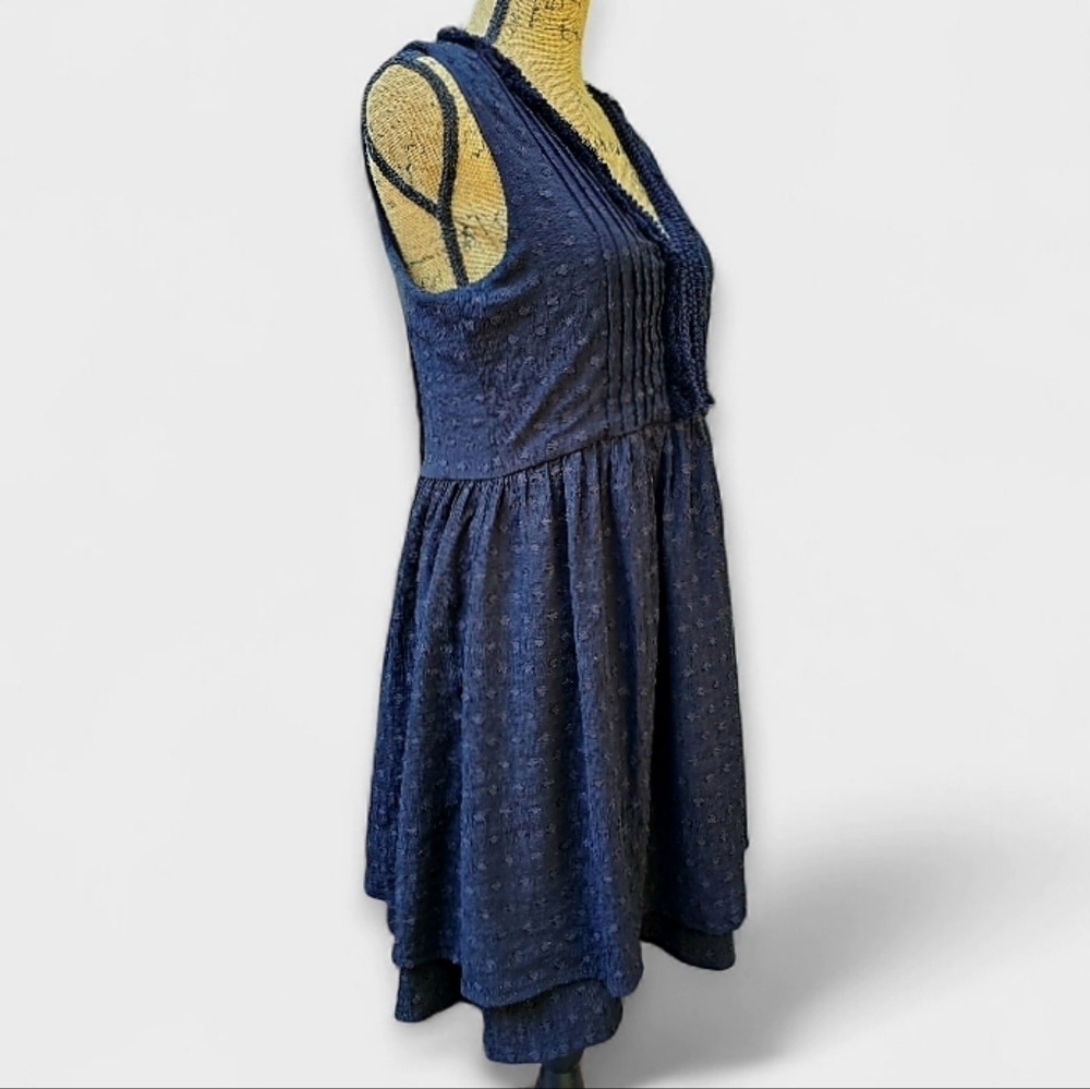 Vineyard Vines Women's Black Chevron Fringe Pintuck Sleeveless Mini Dress,Size L - Picture 4 of 8